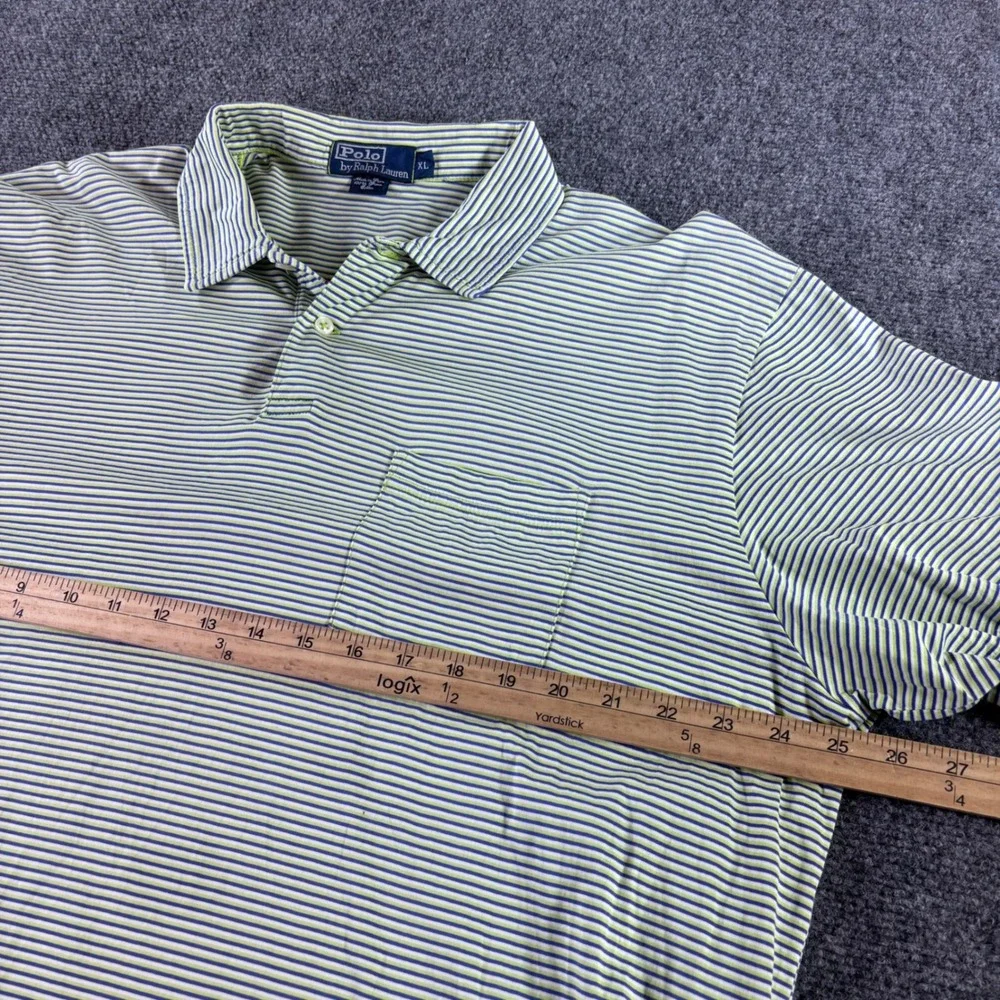 Polo Ralph Lauren Polo Shirt Mens XL Green Blue Striped Pima Cotton Pocket Pony